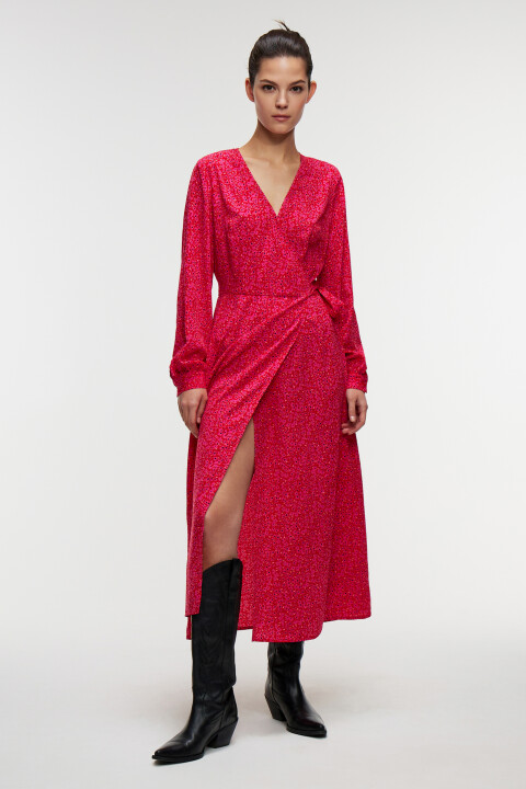 Платье миди на запах с V-образным вырезом, Красный, Платье миди на запах с V-образным вырезом 
Платье миди на запах с V-образным вырезом, Красный, Платье миди на запах с V-образным вырезом