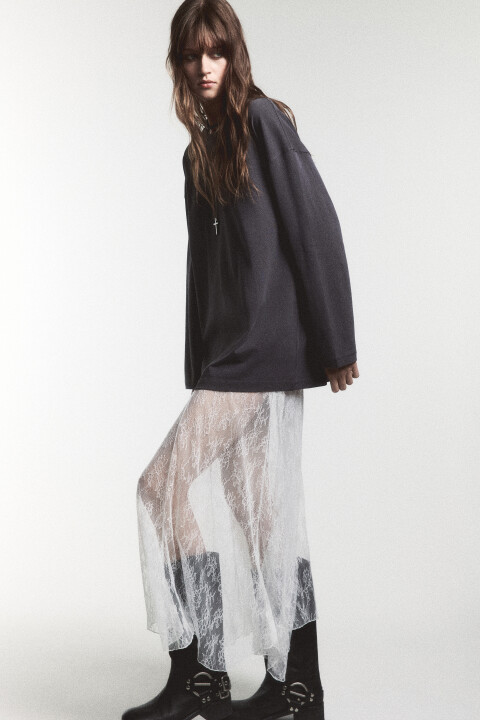 Лонгслив удлиненный трикотажный из хлопка, Серый, Лонгслив удлиненный трикотажный из хлопка