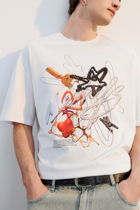 Футболка хлопковая с принтом, Белый, Футболка хлопковая с принтом 
Футболка хлопковая с принтом, Белый, Футболка хлопковая с принтом