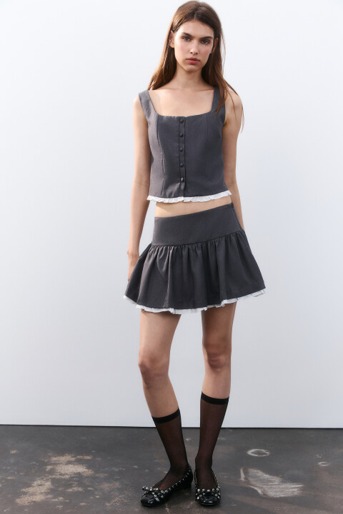 Юбка-шорты с контрастными оборками, Серый, Юбка-шорты с контрастными оборками
Юбка-шорты с контрастными оборками, Серый, Юбка-шорты с контрастными оборками