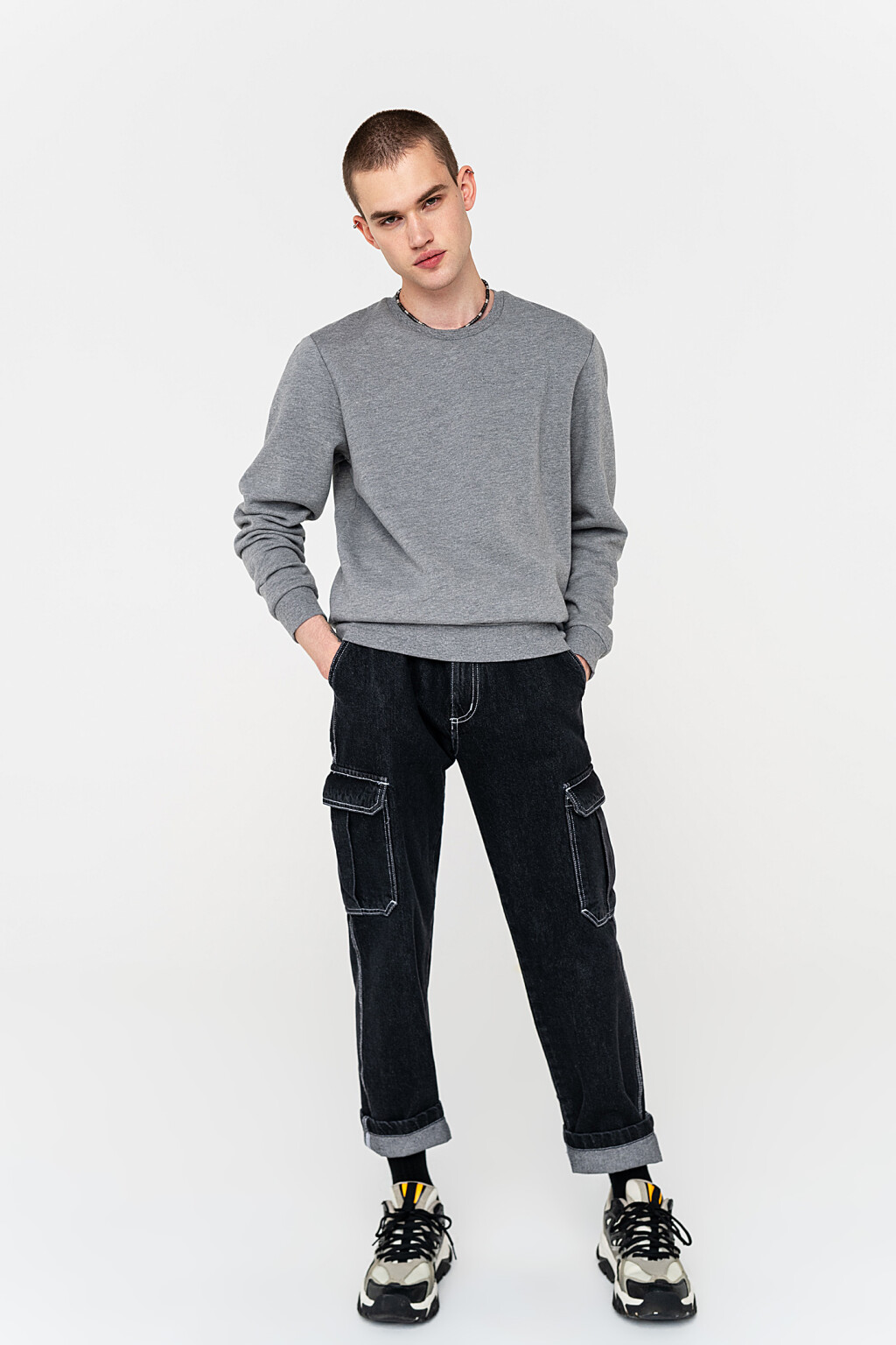 свитшот базовый хлопковый утепленный - цвет серый - 1