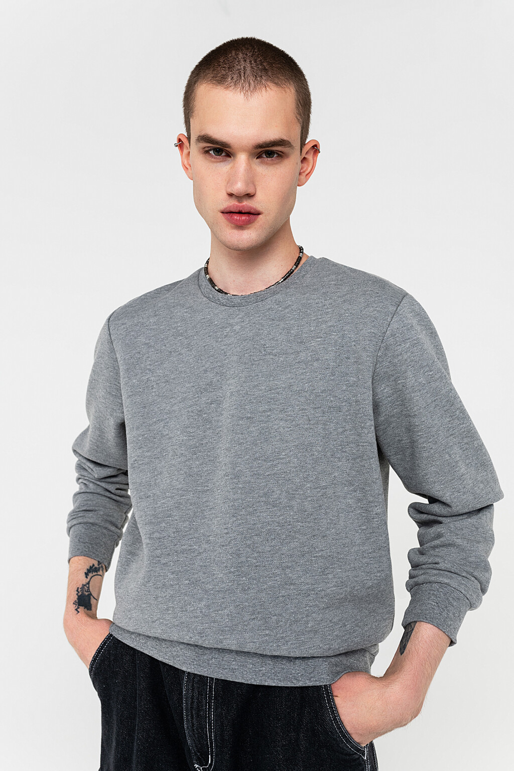 свитшот базовый хлопковый утепленный - цвет серый - 2