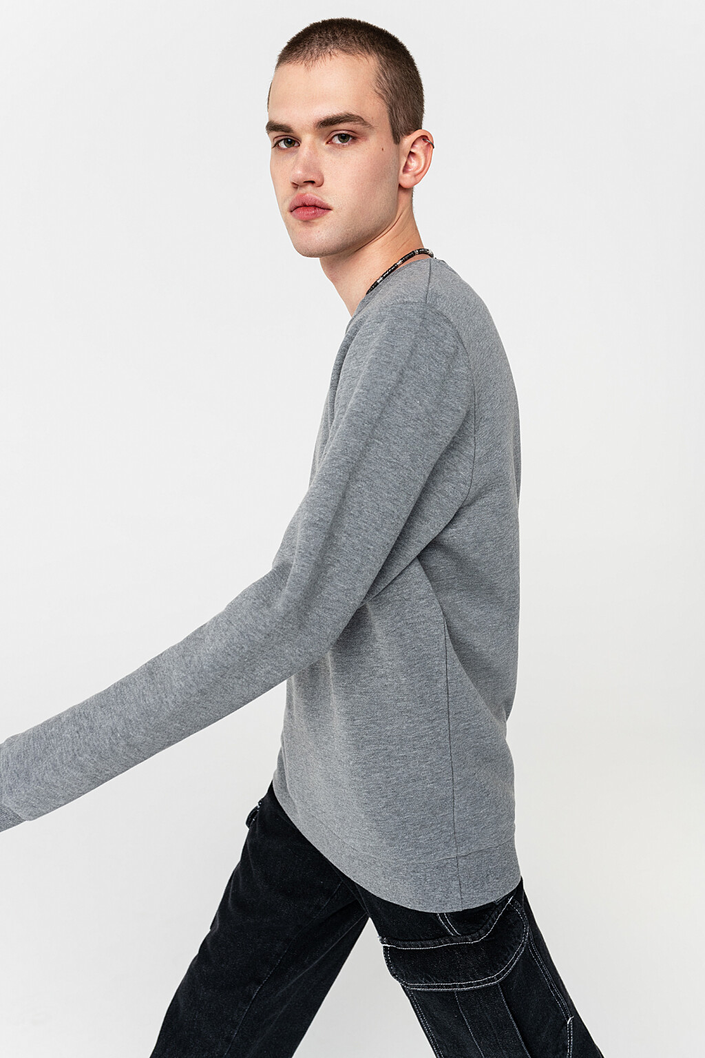 свитшот базовый хлопковый утепленный - цвет серый - 4