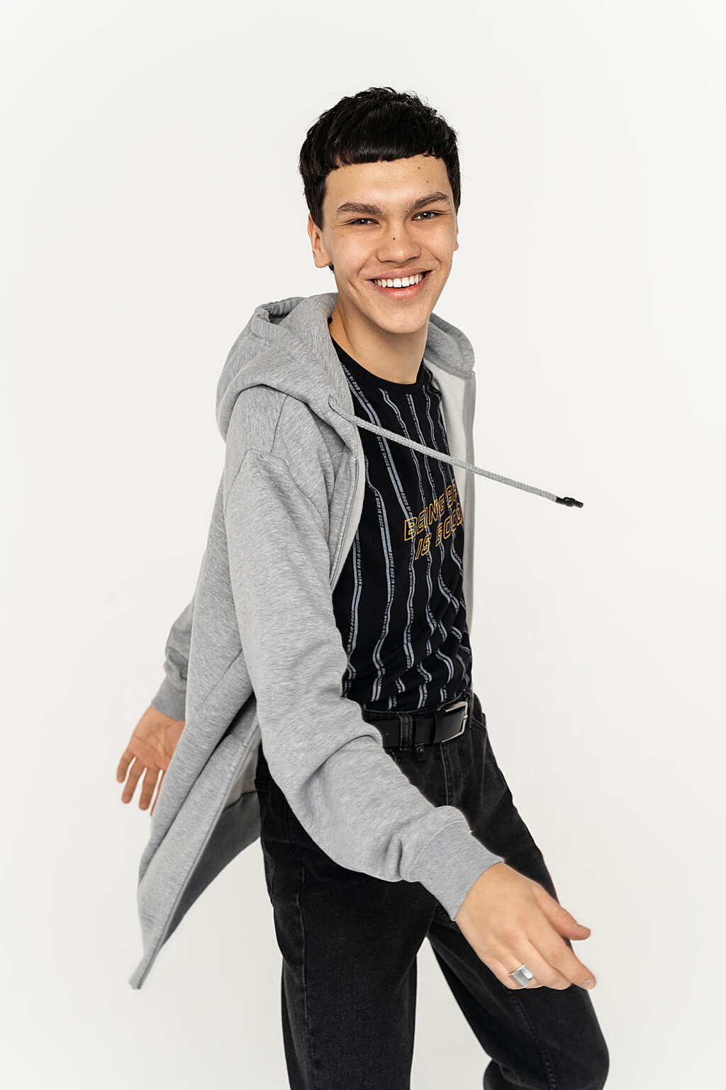 худи хлопковая утепленная на молнии - цвет серый - 1