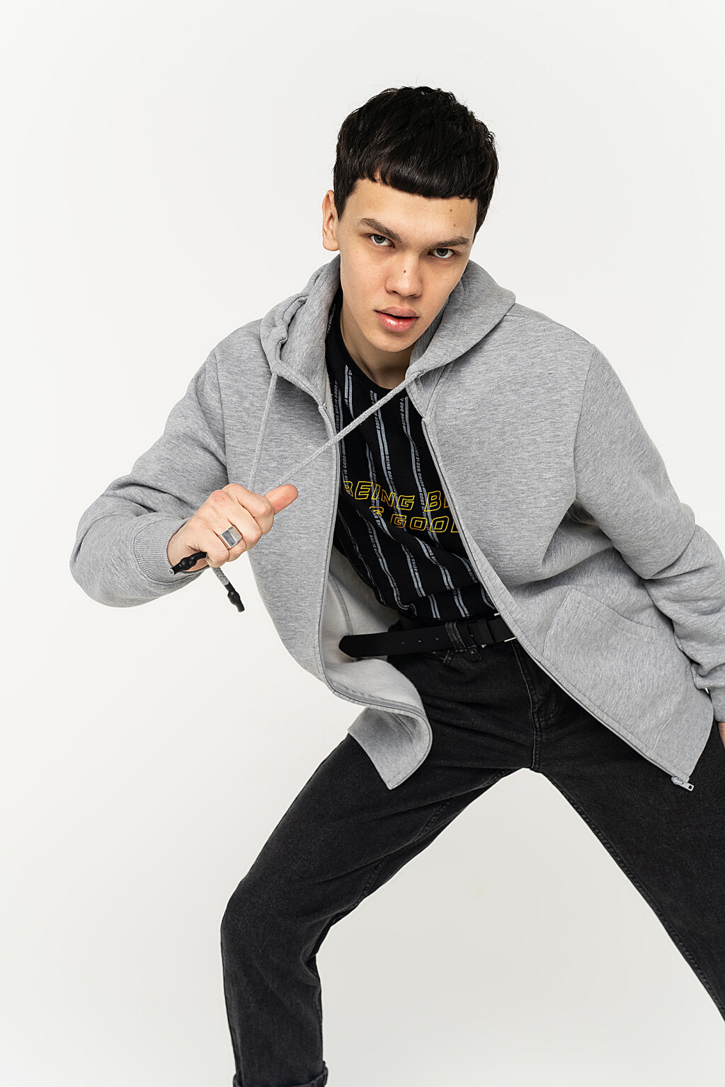 худи хлопковая утепленная на молнии - цвет серый - 2