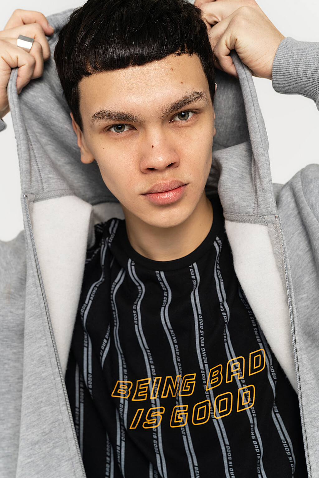 худи хлопковая утепленная на молнии - цвет серый - 3