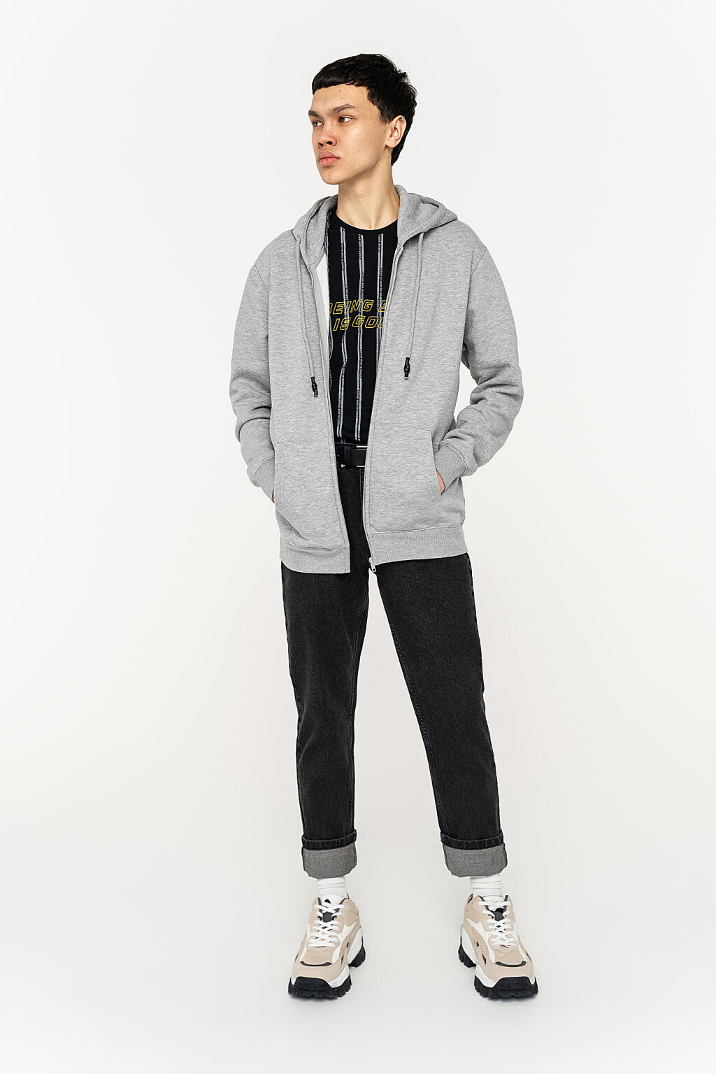 худи хлопковая утепленная на молнии - цвет серый - 4