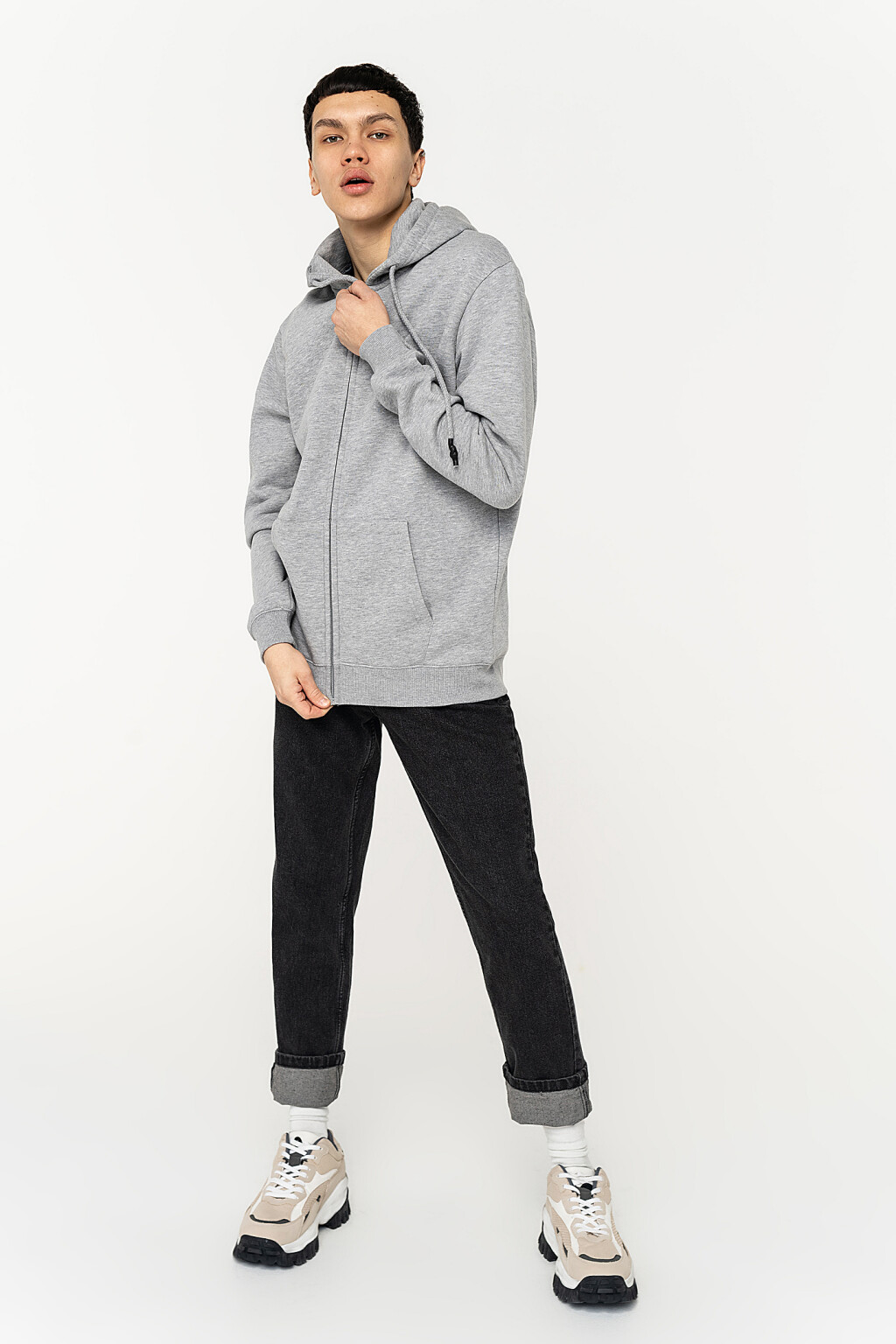 худи хлопковая утепленная на молнии - цвет серый - 5