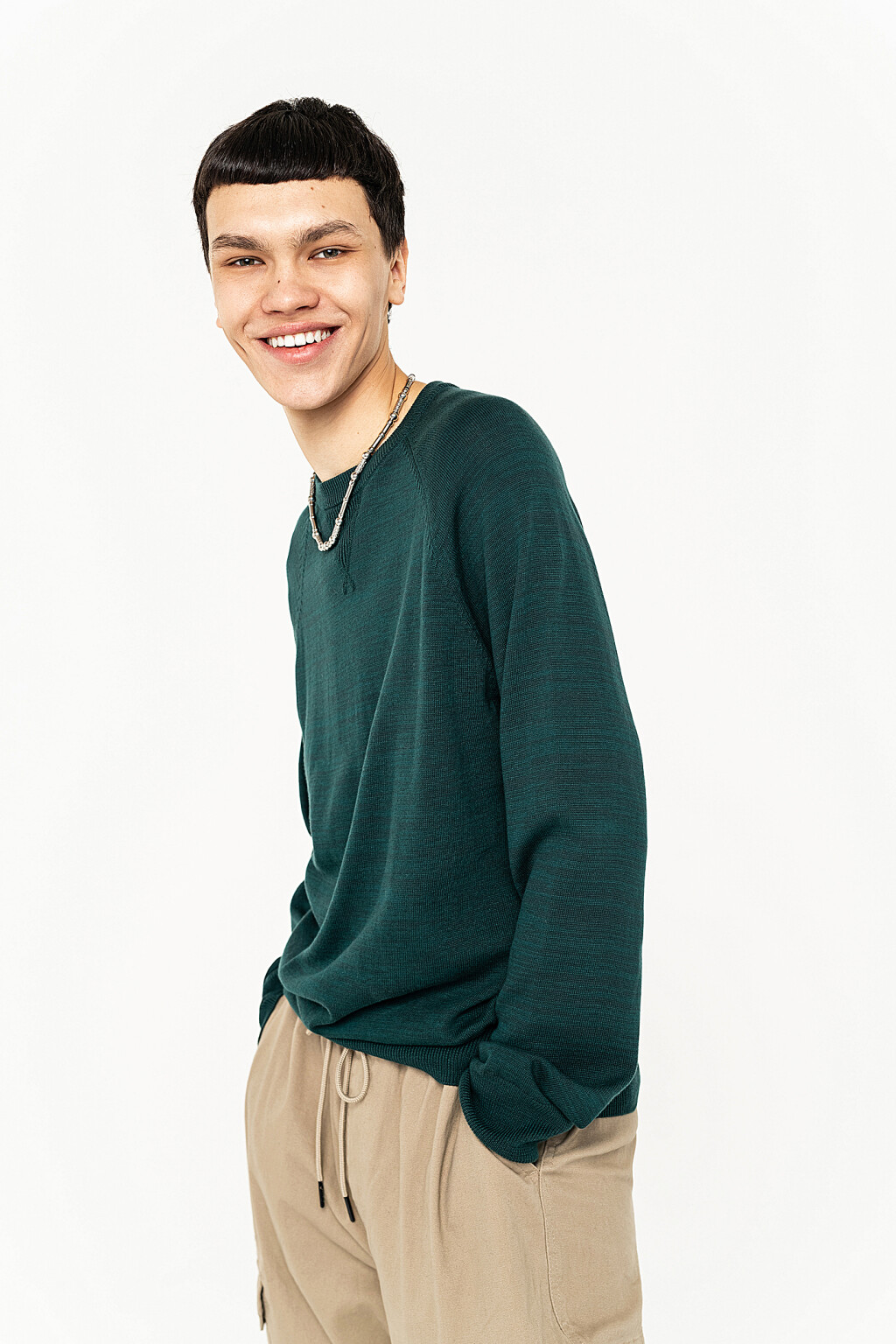 джемпер oversize хлопковый с рукавом реглан - цвет зеленый - 1