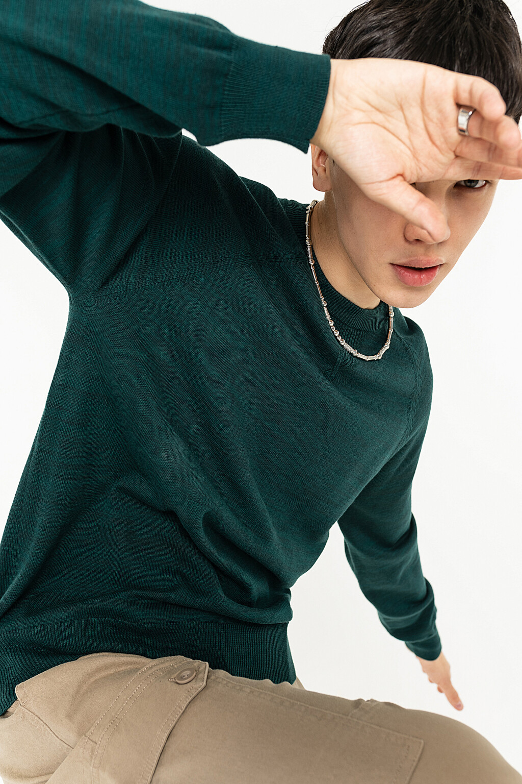 джемпер oversize хлопковый с рукавом реглан - цвет зеленый - 3