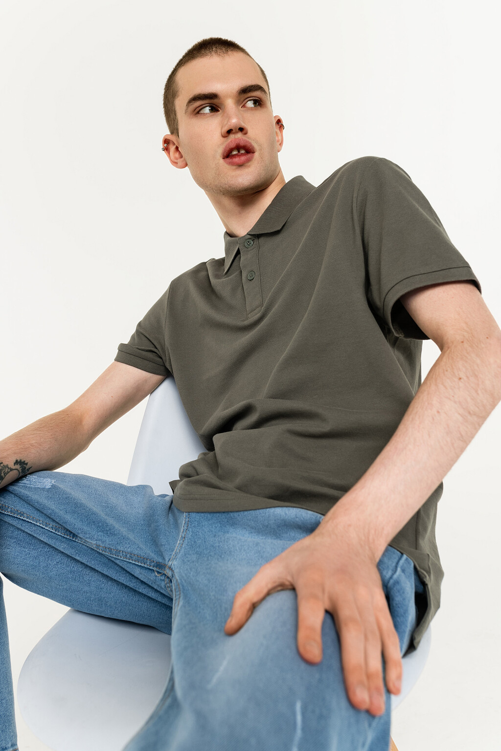 футболка-поло хлопковая свободного кроя - цвет зеленый - 1