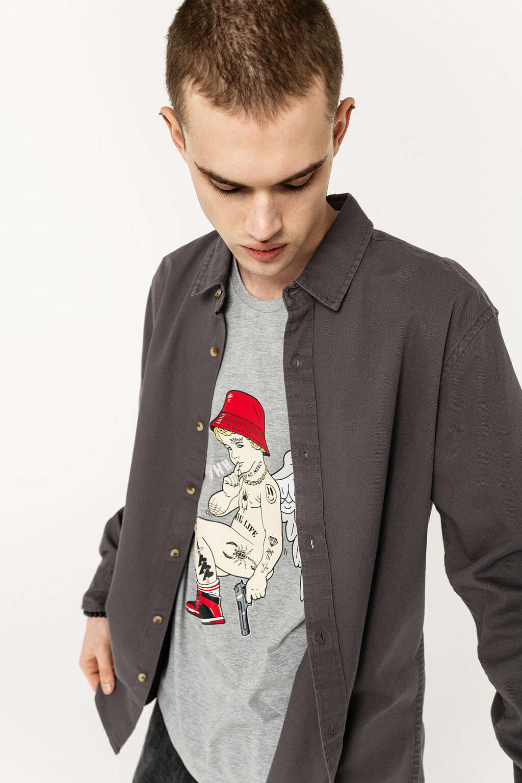 верхняя сорочка - цвет серый - 2