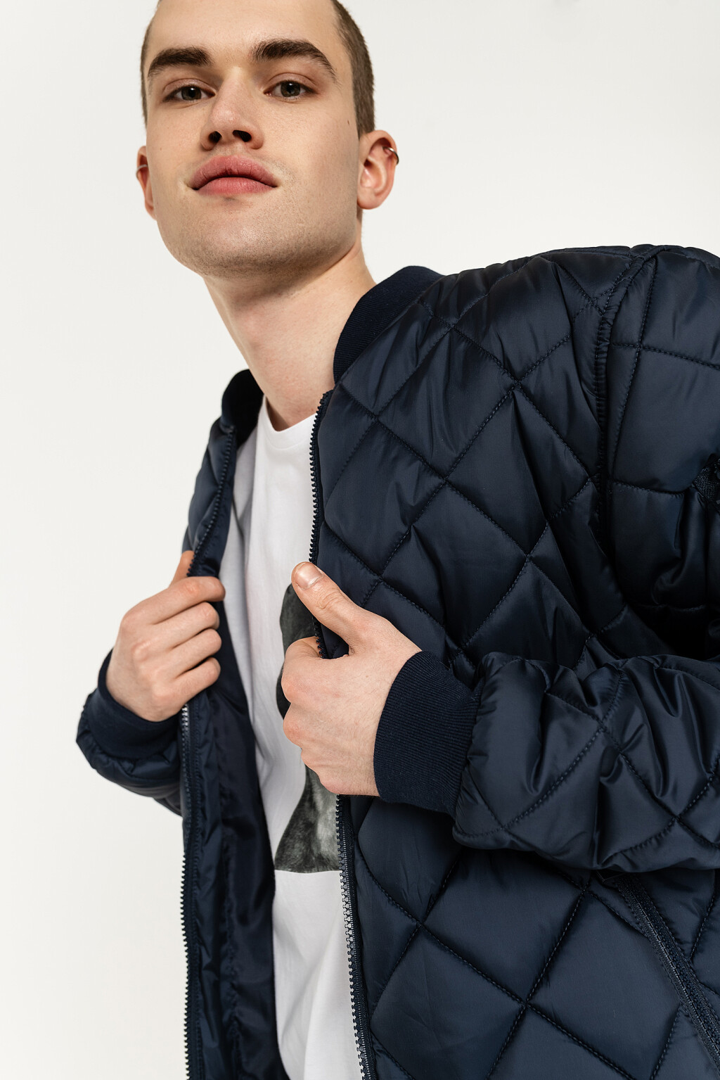 куртка-бомбер утепленная стеганая - цвет синий - 1