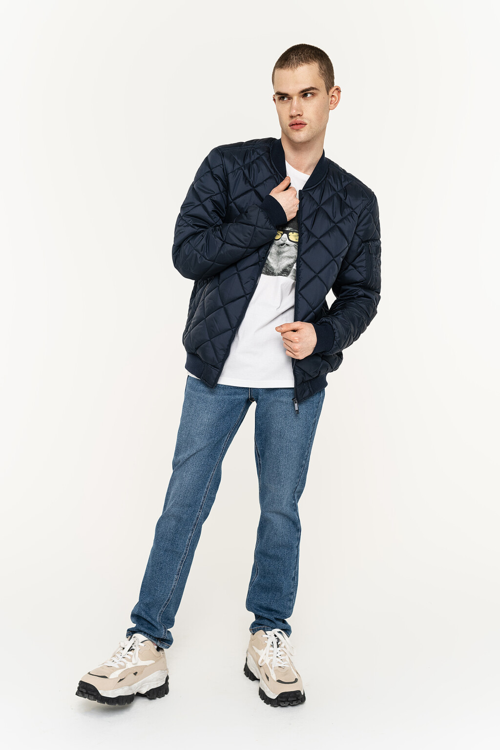 куртка-бомбер утепленная стеганая - цвет синий - 3