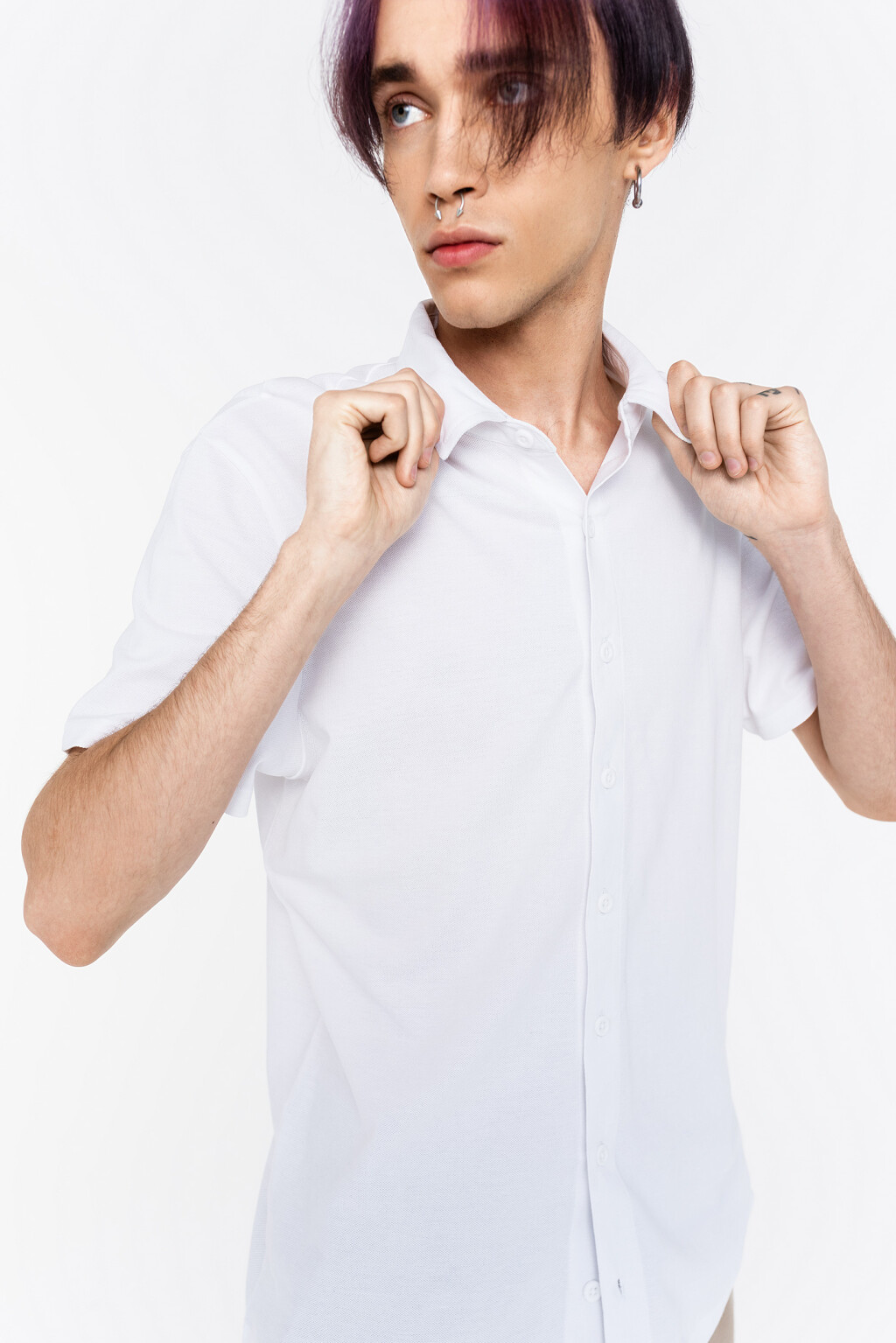 Рубашка хлопковая трикотажная с коротким рукавом - цвет белый - 3