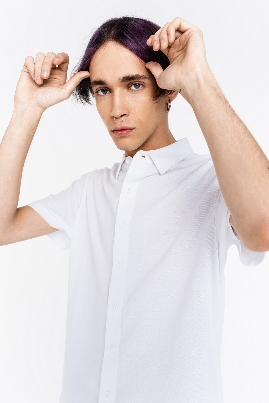 Рубашка хлопковая трикотажная с коротким рукавом - цвет белый - 4