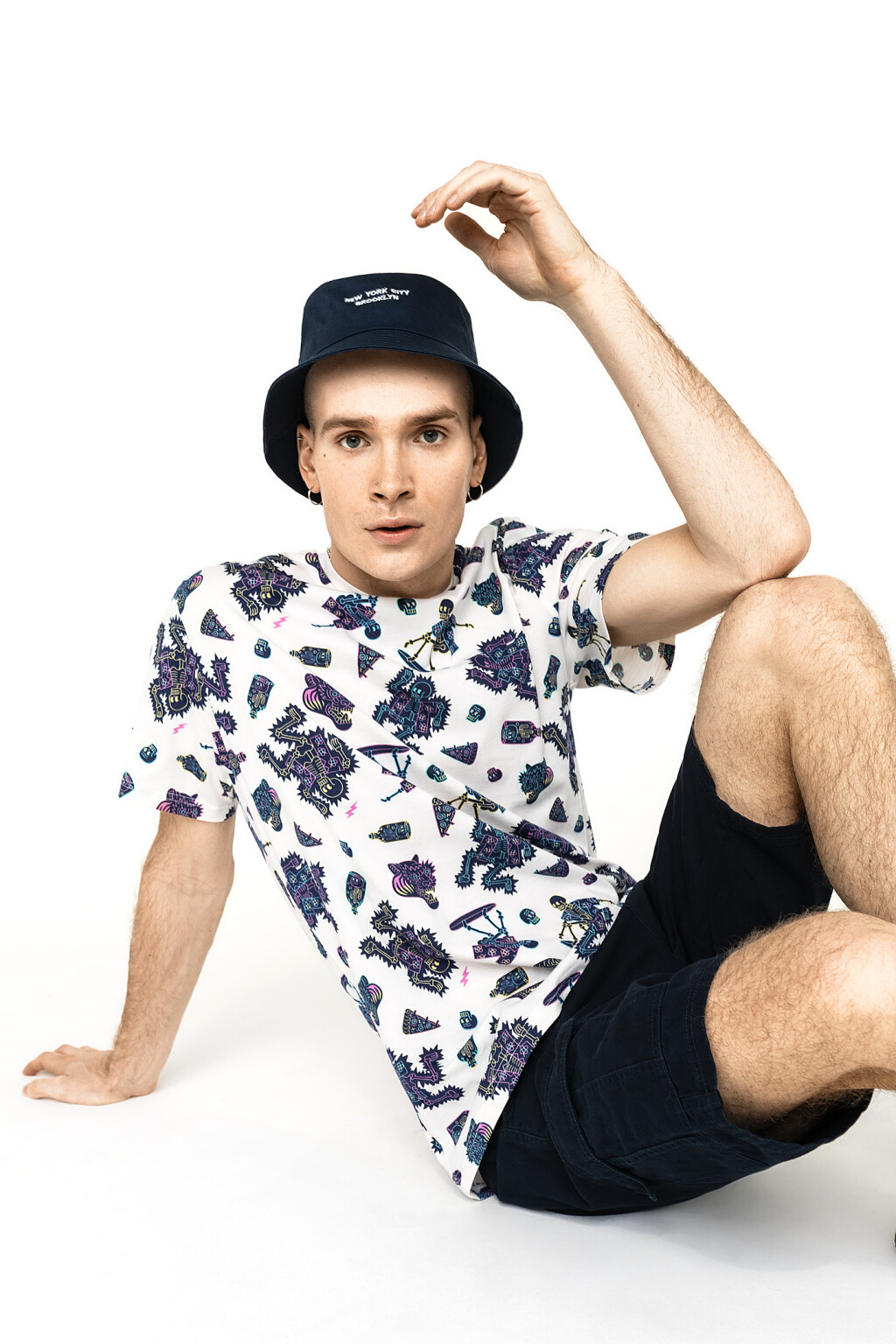 футболка хлопковая свободного кроя с принтом - цвет белый - 1