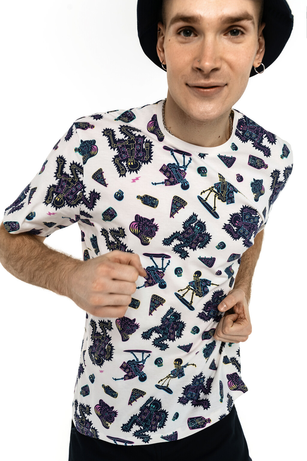 футболка хлопковая свободного кроя с принтом - цвет белый - 2