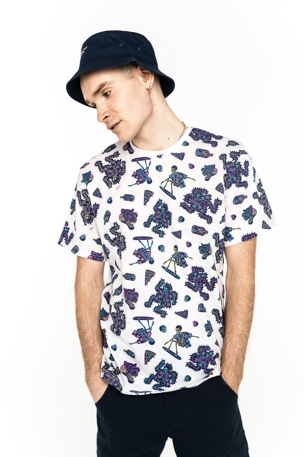 футболка хлопковая свободного кроя с принтом - цвет белый - 3