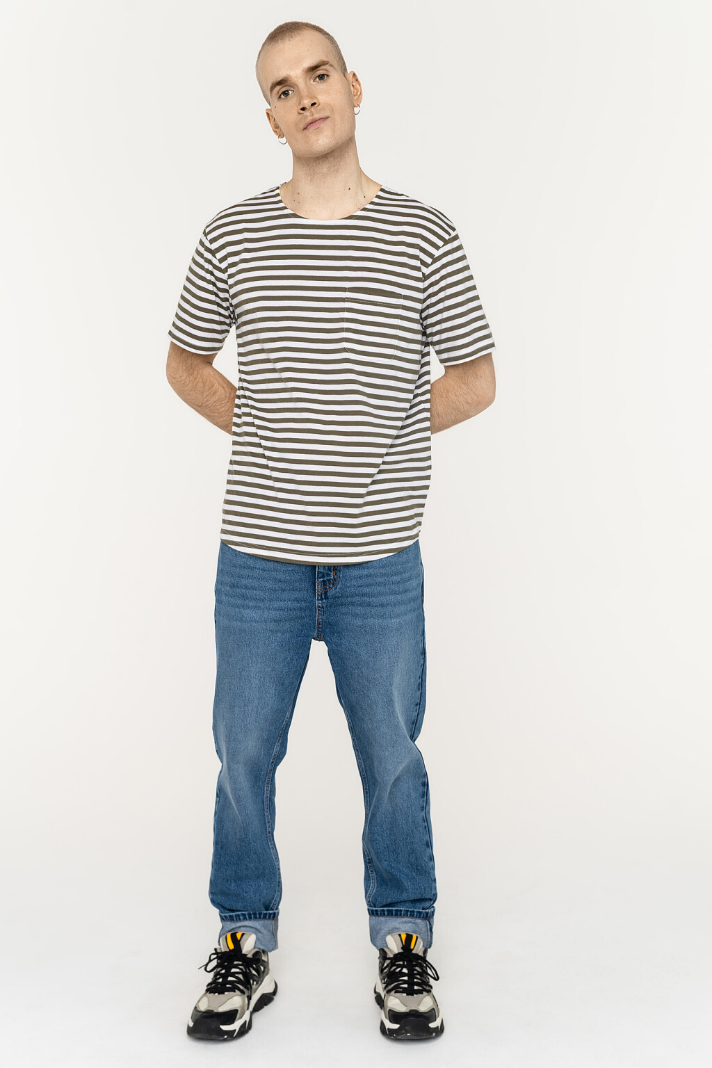 футболка хлопковая в полоску с нагрудным карманом - цвет зеленый - 3