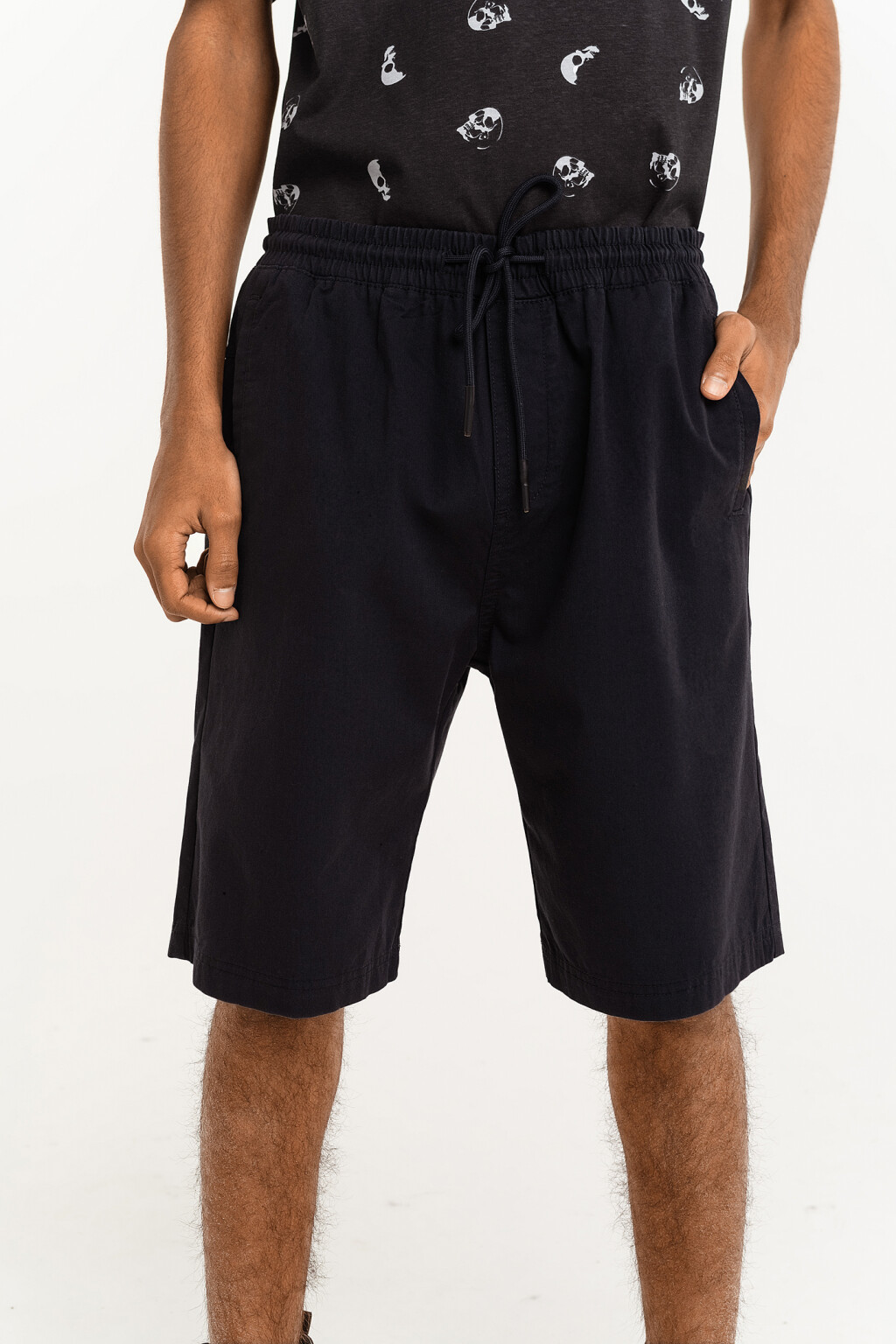 Шорты хлопковые с эластичным поясом на завязках - цвет синий - 3