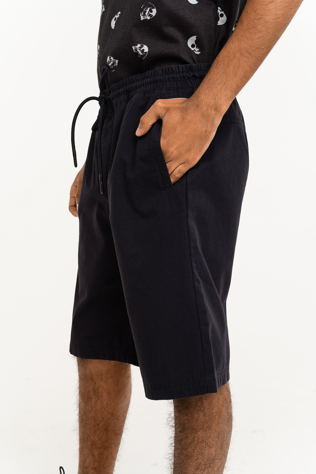 Шорты хлопковые с эластичным поясом на завязках - цвет синий - 4