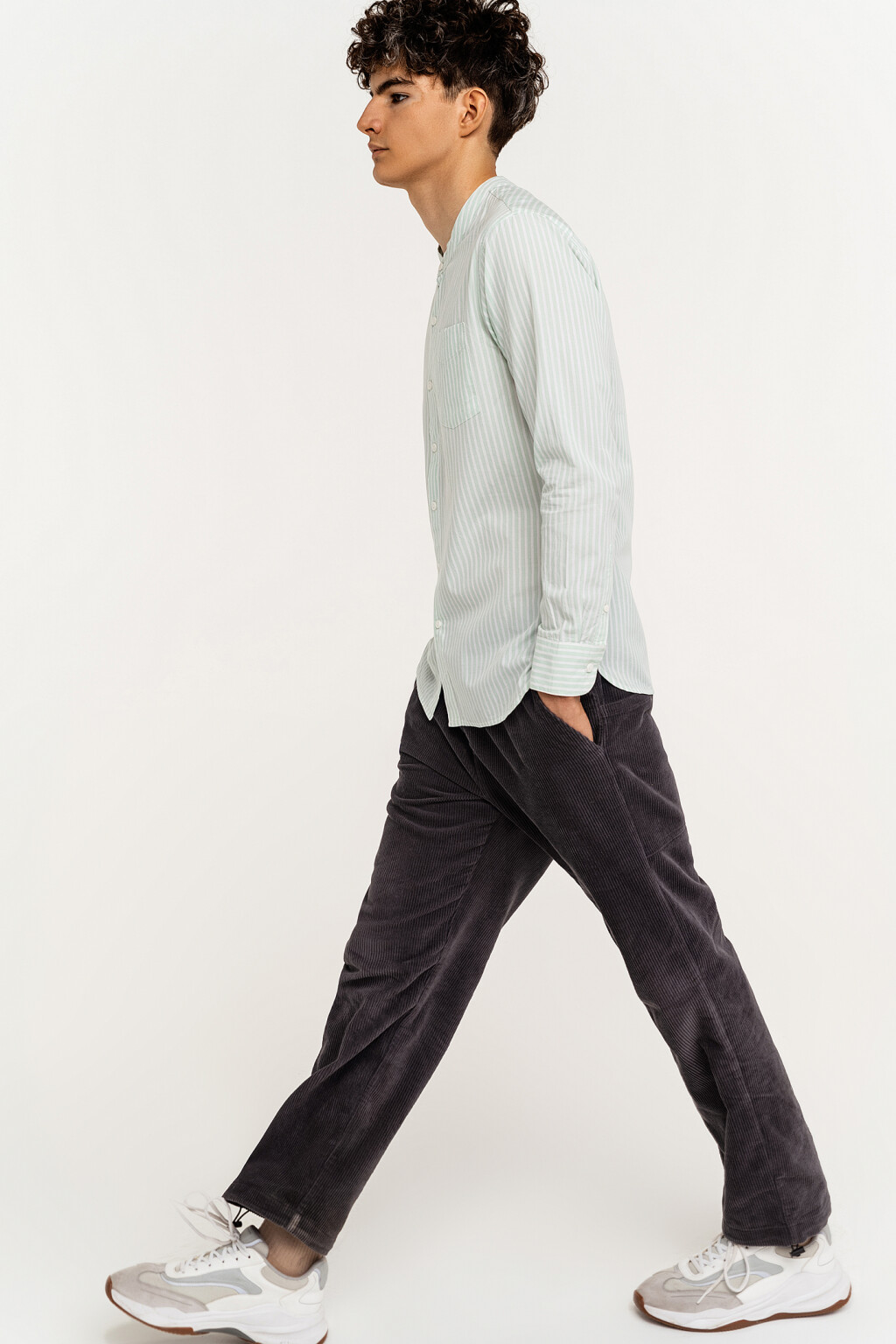 Рубашка хлопковая в вертикальную полоску - цвет зеленый - 1