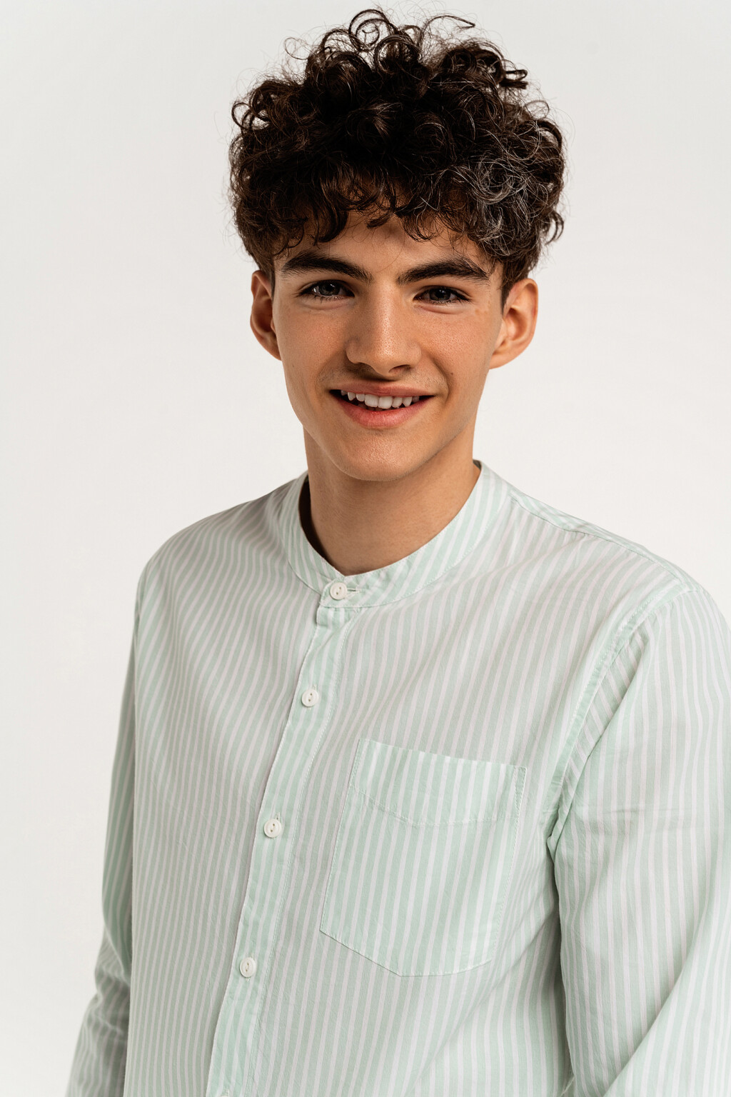 Рубашка хлопковая в вертикальную полоску - цвет зеленый - 3
