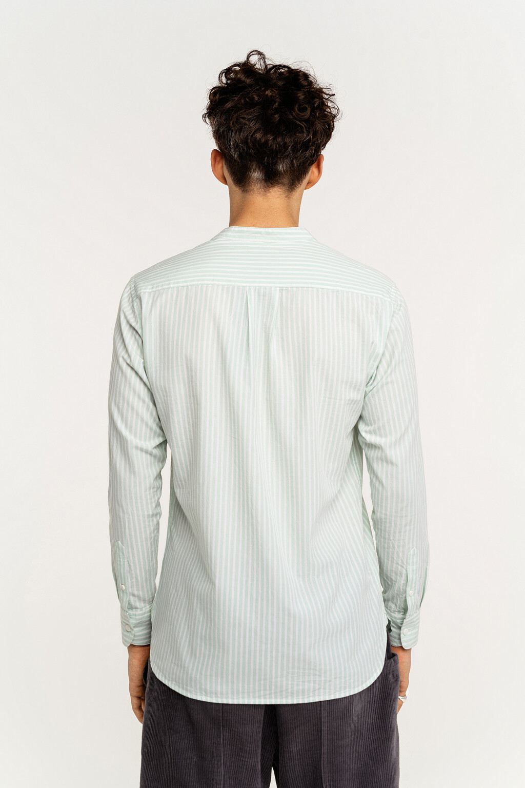 Рубашка хлопковая в вертикальную полоску - цвет зеленый - 5