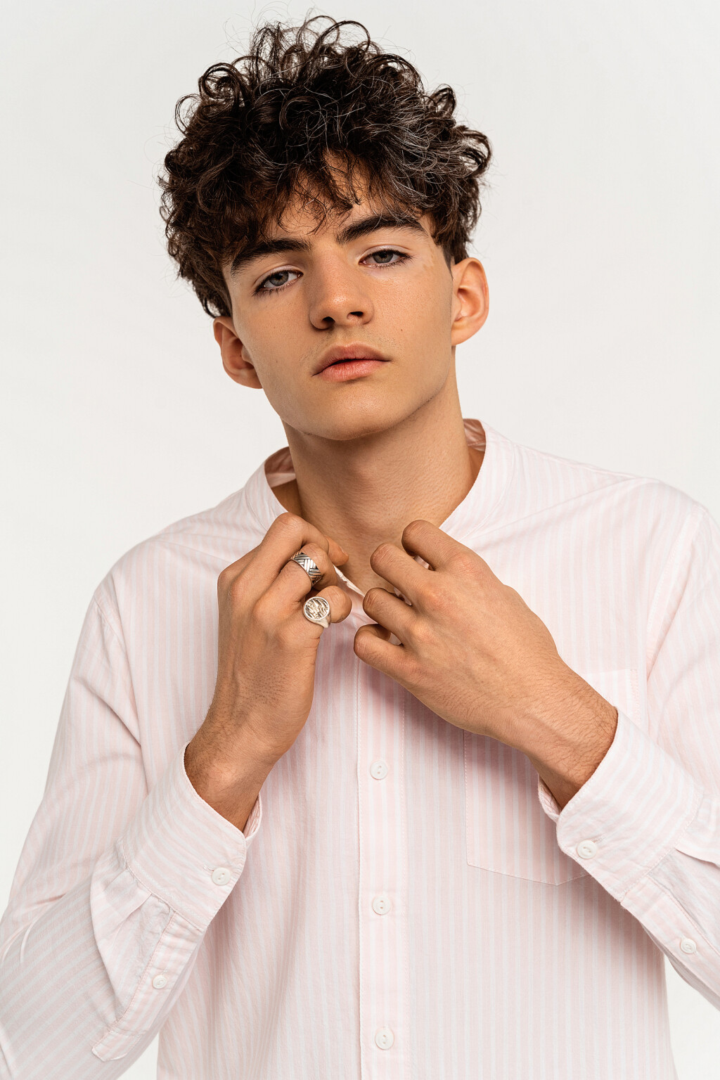 Рубашка хлопковая с воротником-стойкой - цвет розовый - 3