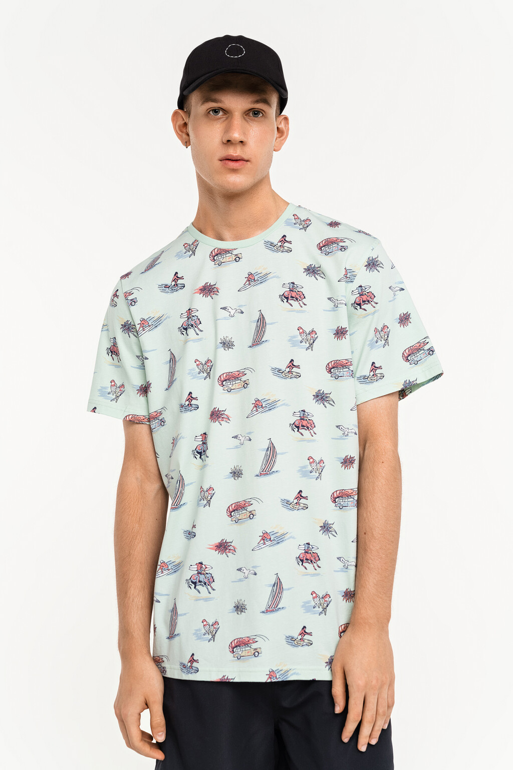 Футболка хлопковая со сплошным пляжным принтом - цвет голубой - 2