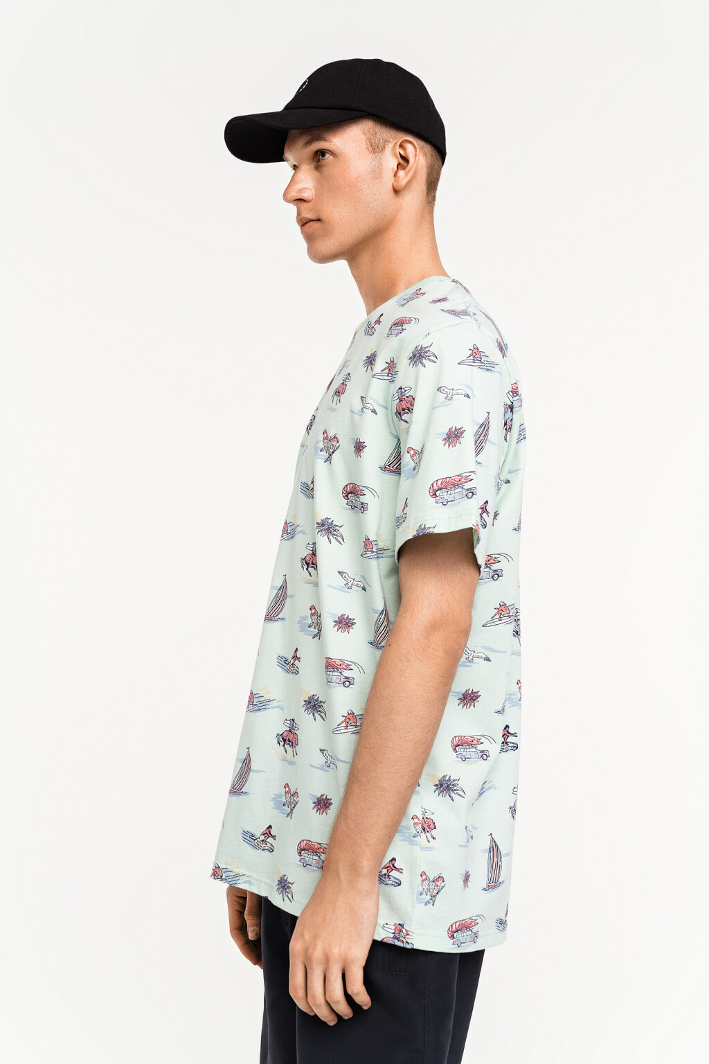 Футболка хлопковая со сплошным пляжным принтом - цвет голубой - 3