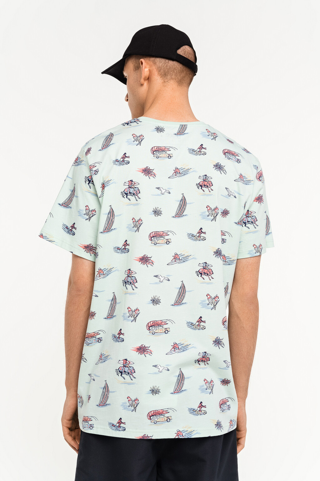 Футболка хлопковая со сплошным пляжным принтом - цвет голубой - 4