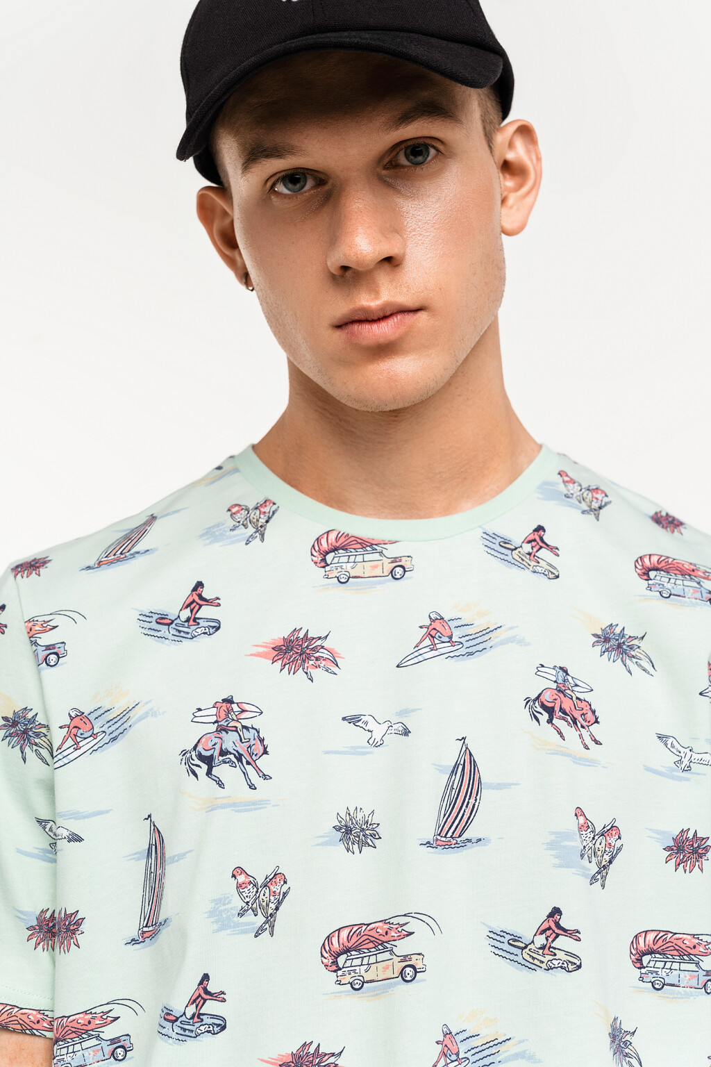 Футболка хлопковая со сплошным пляжным принтом - цвет голубой - 5