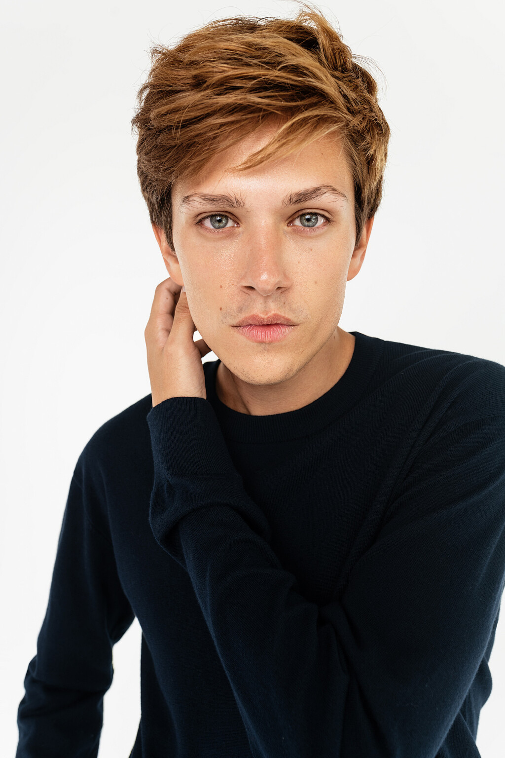 Джемпер хлопковый свободного кроя с круглым вырезом - цвет синий - 1