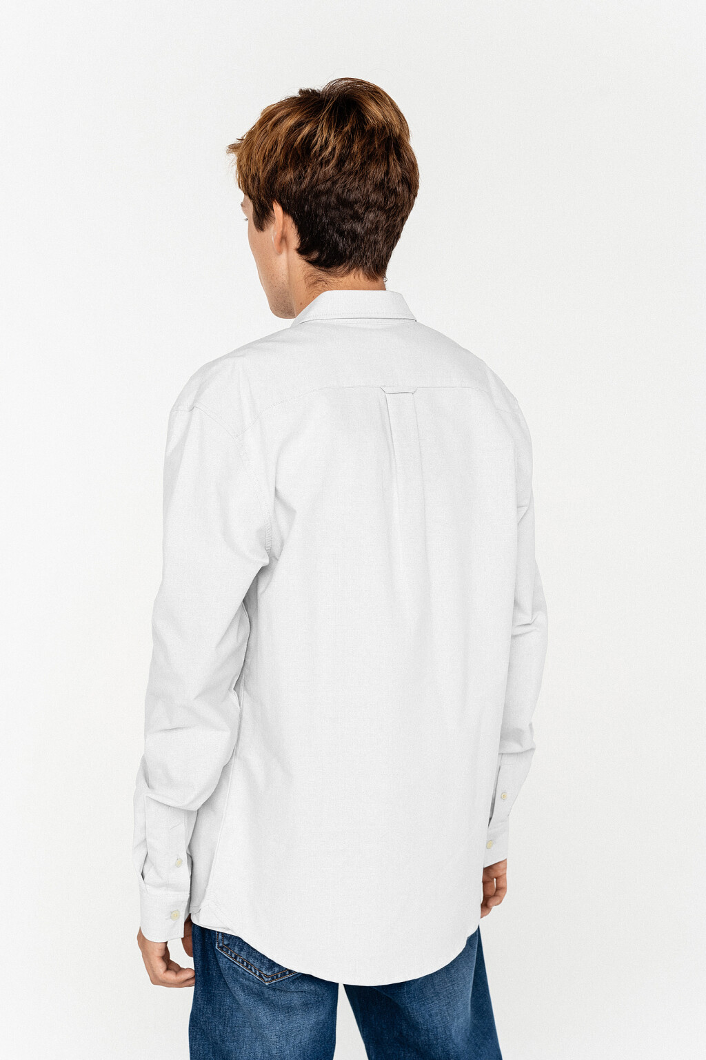 Рубашка хлопковая oversize с воротничком на пуговицах - цвет белый - 4