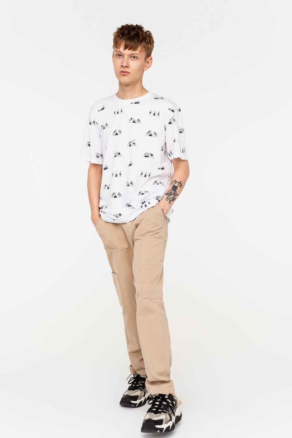 Футболка хлопковая с принтом - цвет белый - 1