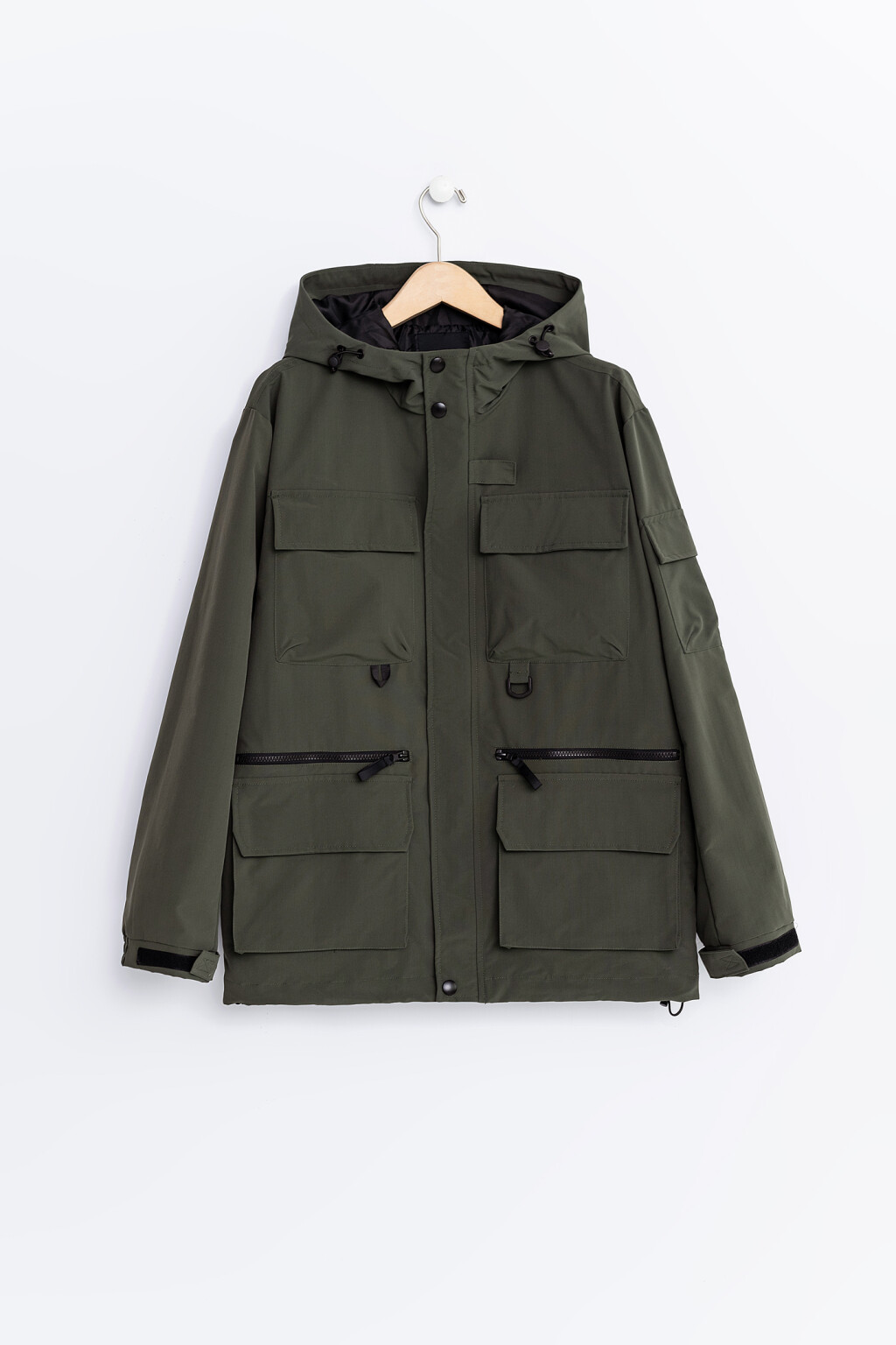 Куртка с капюшоном и накладными карманами - цвет зеленый - 1