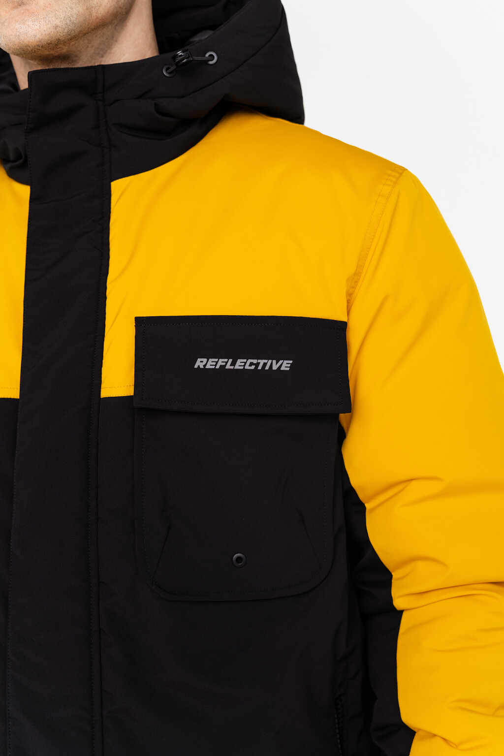 Куртка утепленная в стиле колор-блок с капюшоном - цвет желтый - 4