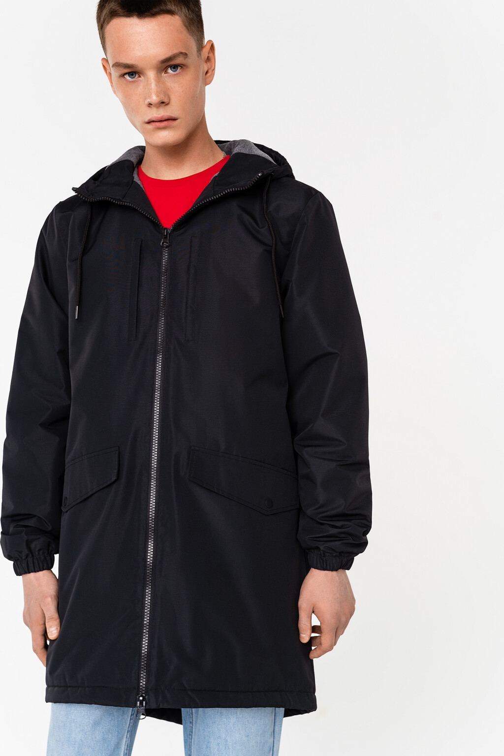 Парка на молнии с капюшоном - цвет черный - 2