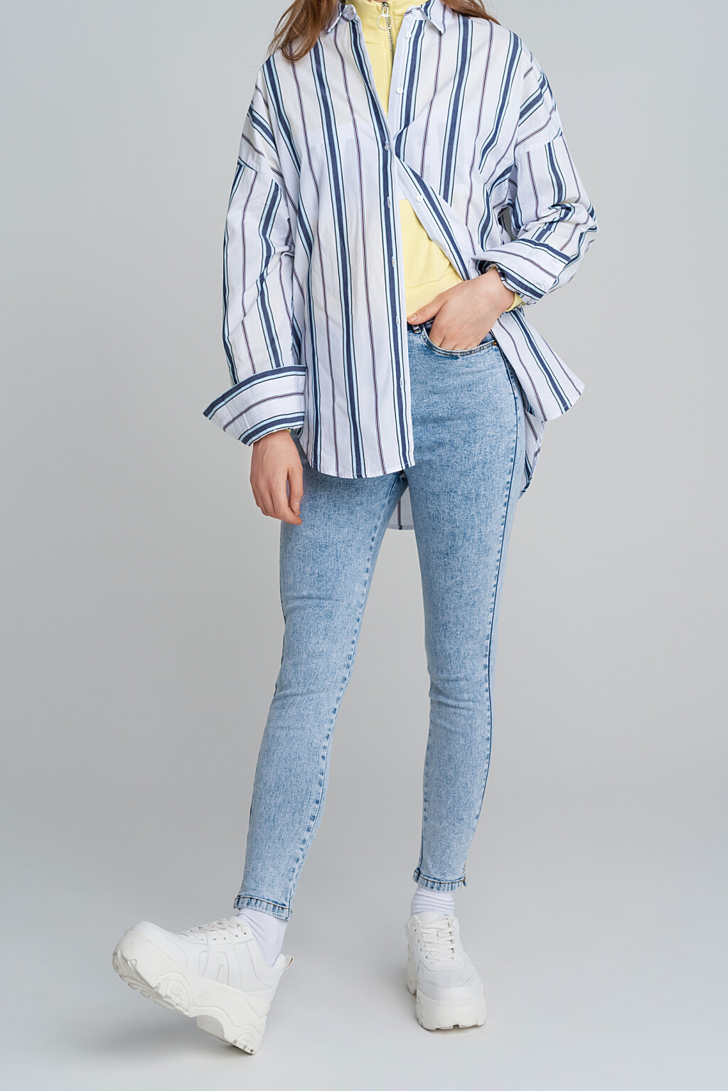 джинсы skinny с высокой посадкой - цвет голубой - 2