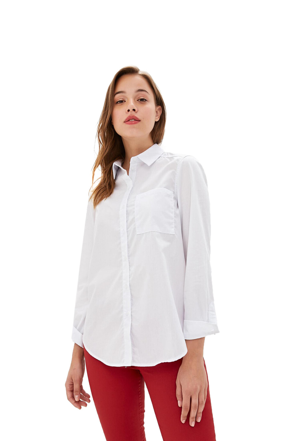 рубашка свободного кроя с карманом на груди - цвет белый - 1