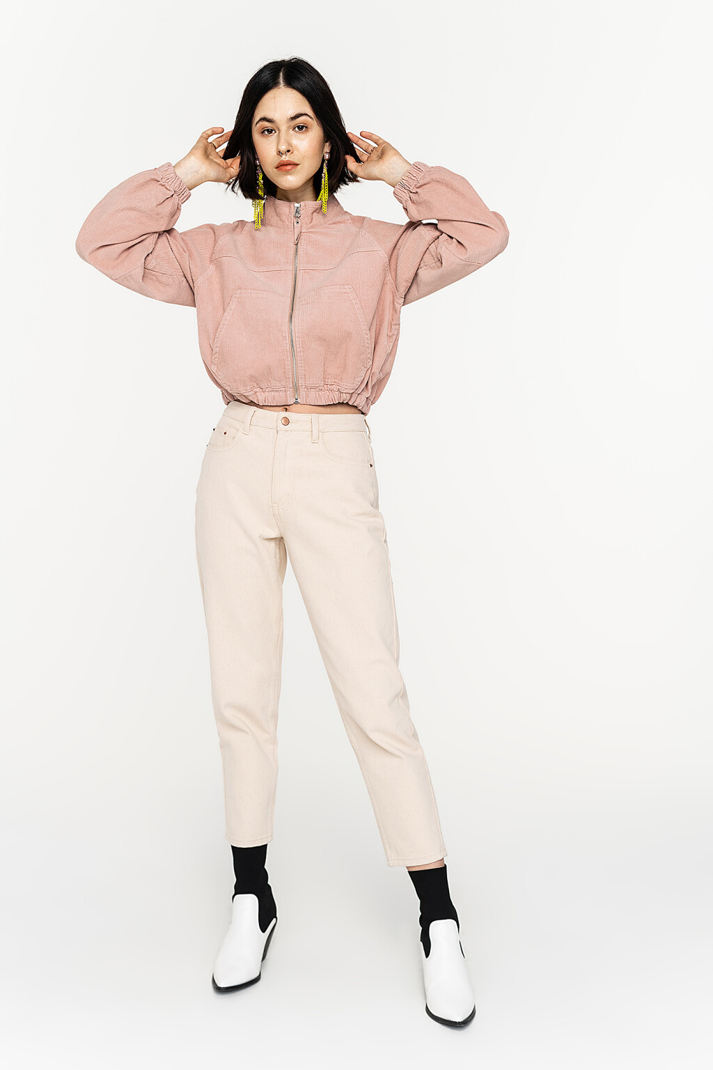 куртка-бомбер вельветовая укороченная - цвет бежевый - 2