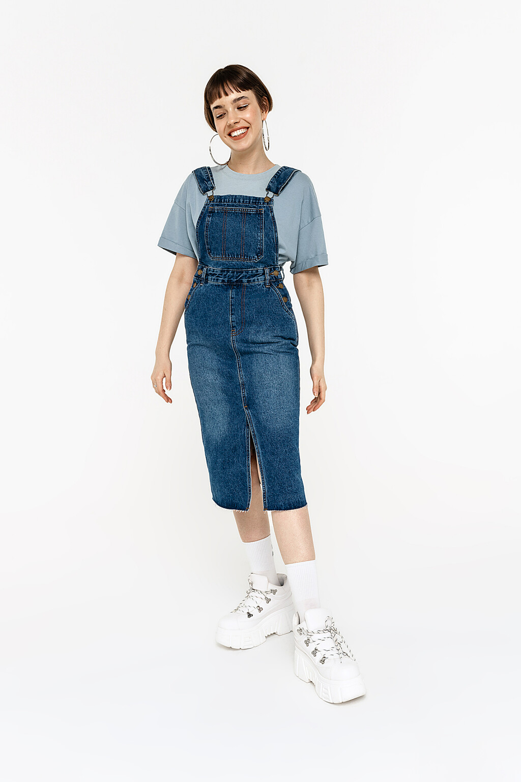 сарафан джинсовый миди с разрезом спереди - цвет голубой - 2