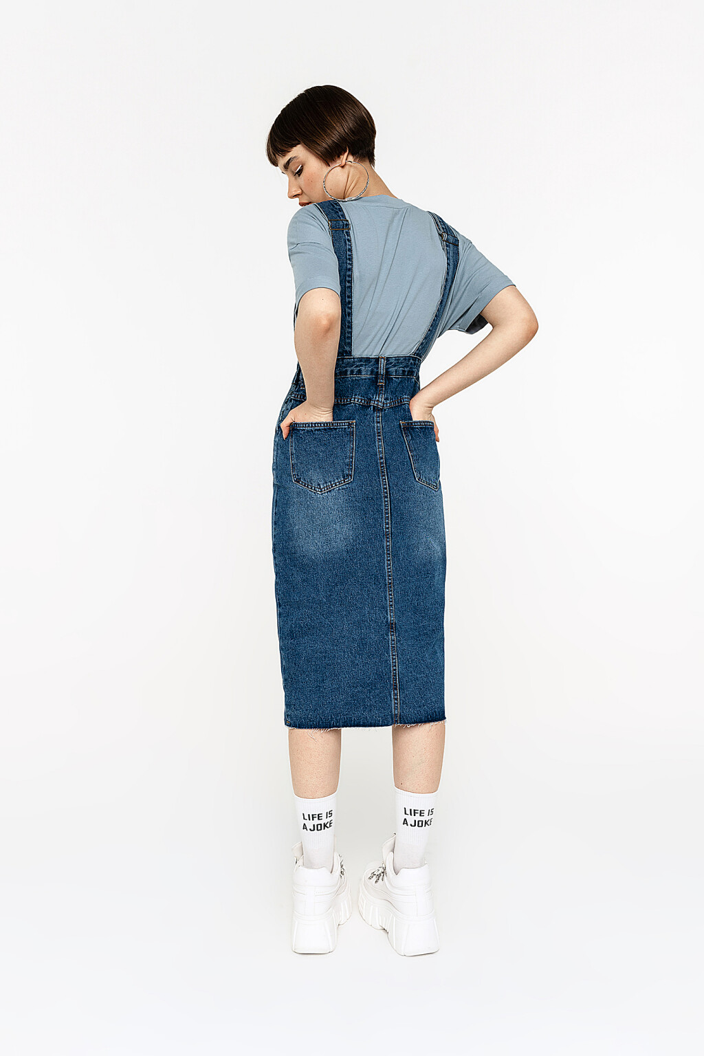 сарафан джинсовый миди с разрезом спереди - цвет голубой - 3