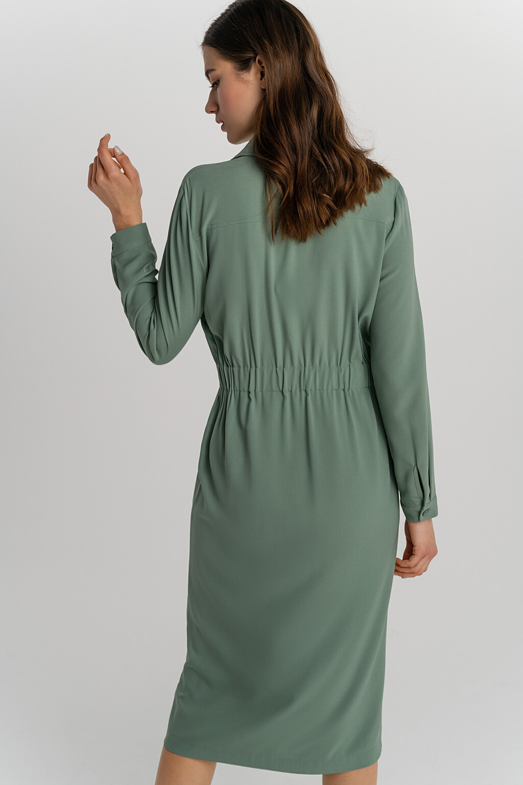 платье-рубашка на пуговицах по всей длине с поясом - цвет зеленый - 5