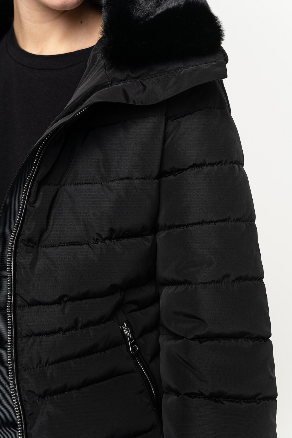 куртка дутая стеганая с воротником из искусственного меха - цвет черный - 6