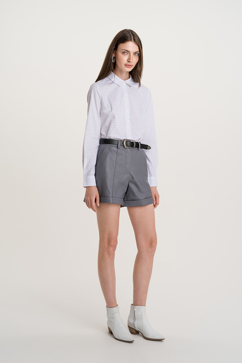 рубашка с длинным рукавом и узором в крапинку - цвет белый - 2