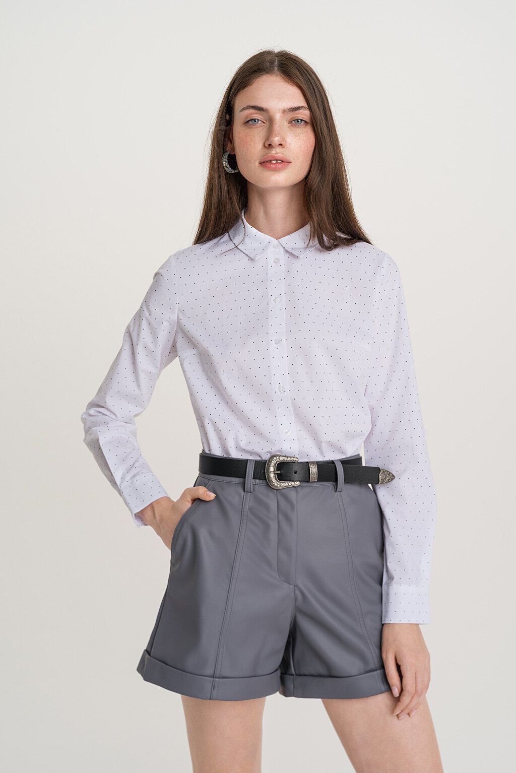 рубашка с длинным рукавом и узором в крапинку - цвет белый - 3