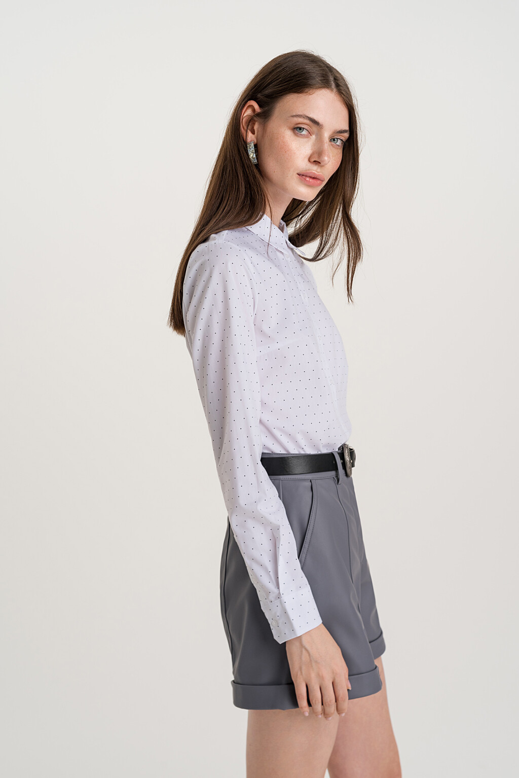 рубашка с длинным рукавом и узором в крапинку - цвет белый - 4